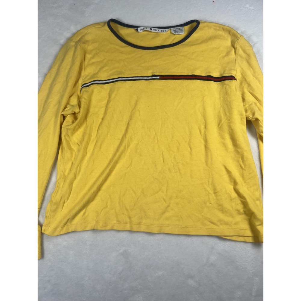 Tommy Hilfiger Shirt Womens Large Yellow Long Sleeve Striped Crew‎ Neck Top